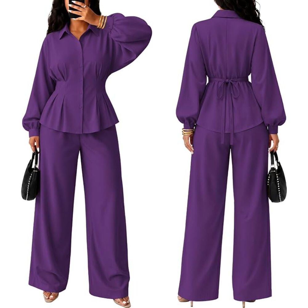 Women's 2XL 2 Piece Matching Set Batwing Shirt Wide Leg Pants Travel Outfit